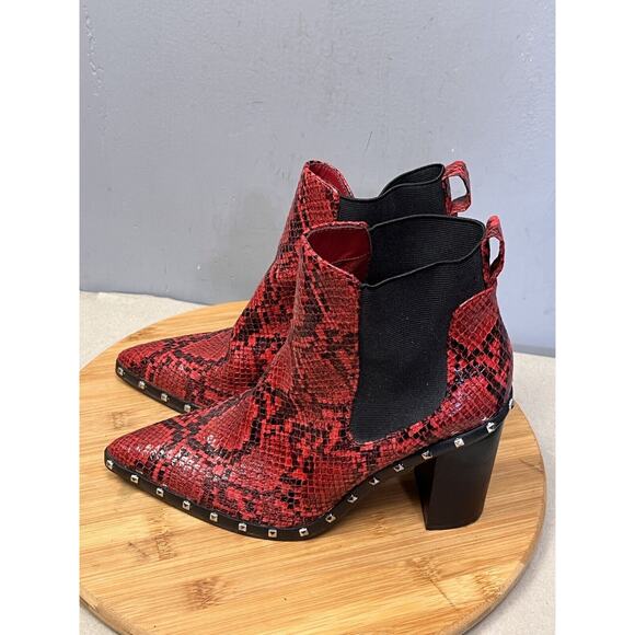 Charles by Charles David Red Snake Print Studded‎ Ankle Boot Women's Size 6.5 - Picture 1 of 10